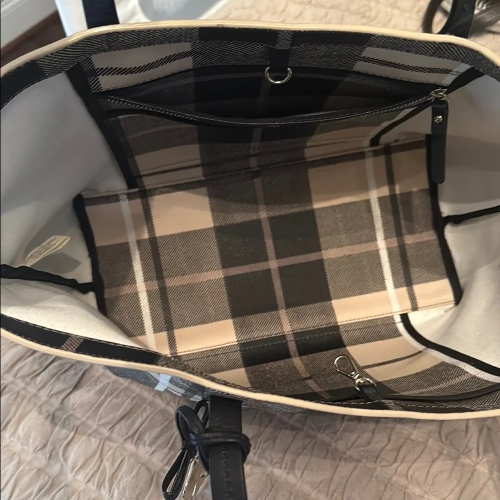 Kate Spade Plaid Tote in Black and Cream with Wallet - Picture 5 of 6